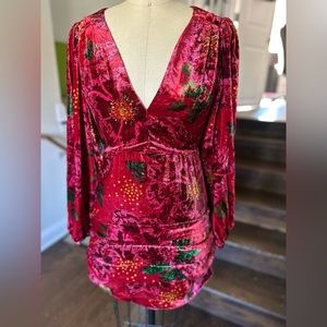 NWOT Farm Rio Red Shiny Flowers Mini Dress size Small